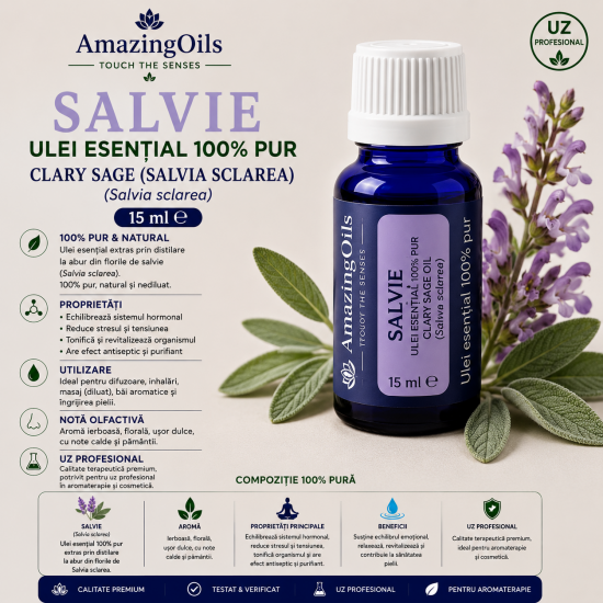 SALVIE- Ulei esential 100% pur-CLARY SAGE (Salvia sclarea)-15ml