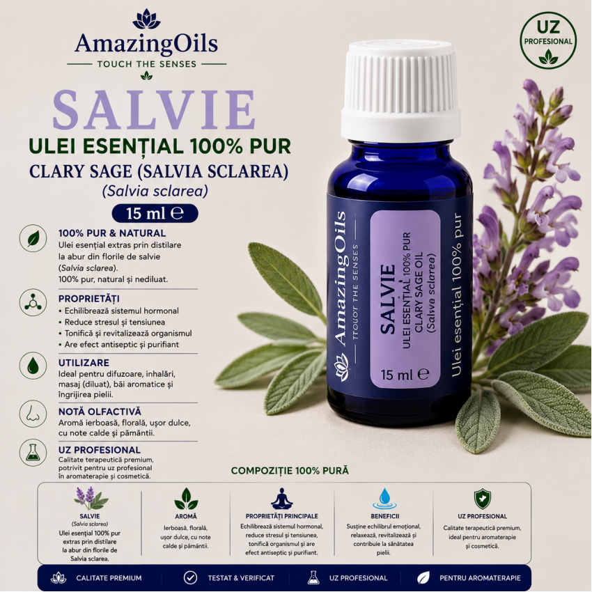 SALVIE- Ulei esential 100% pur-CLARY SAGE (Salvia sclarea)-15ml