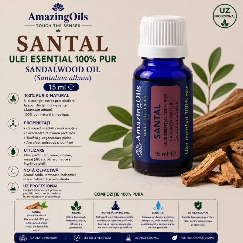 SANTAL-Ulei esential 100% pur SANDALWOOD (Santalum album)-15ml