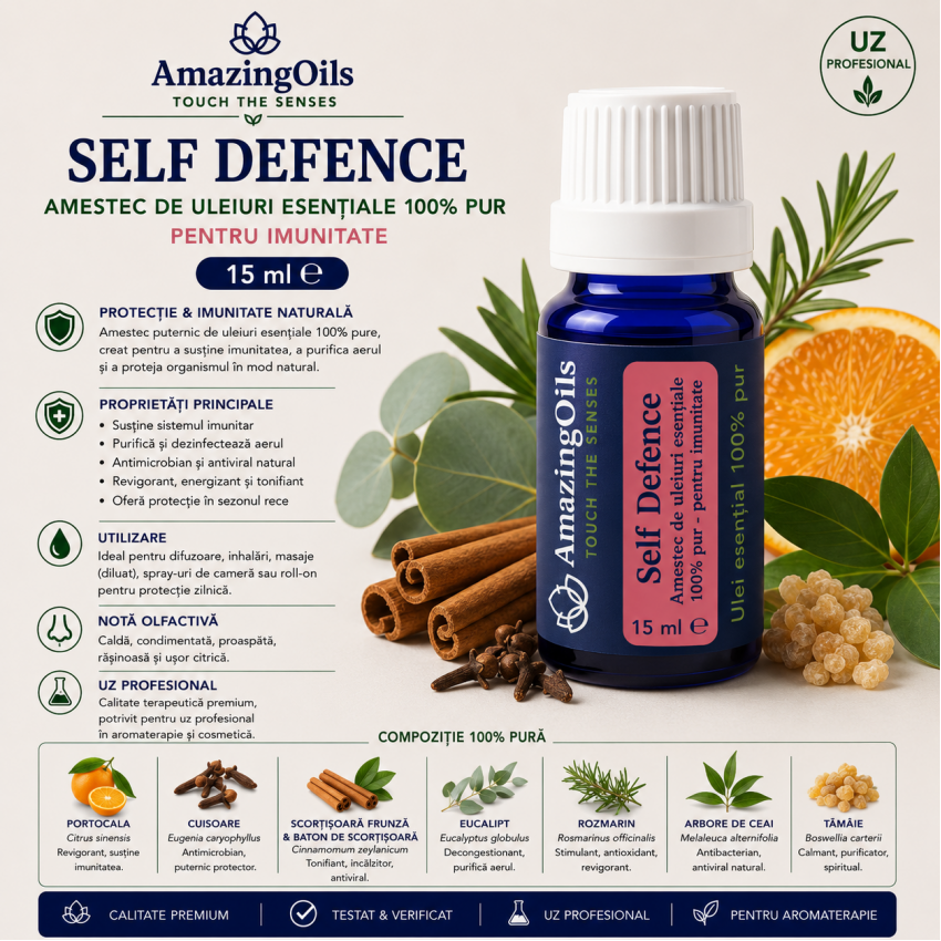  SELF DEFENCE-Amestec de uleiuri esentiale 100% pur- pentru imunitate-15 ml 