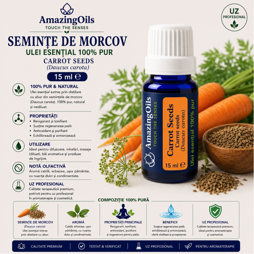  SEMINTE DE MORCOV -Ulei esential 100% pur - CARROT seeds (Daucus carota)-15 ml