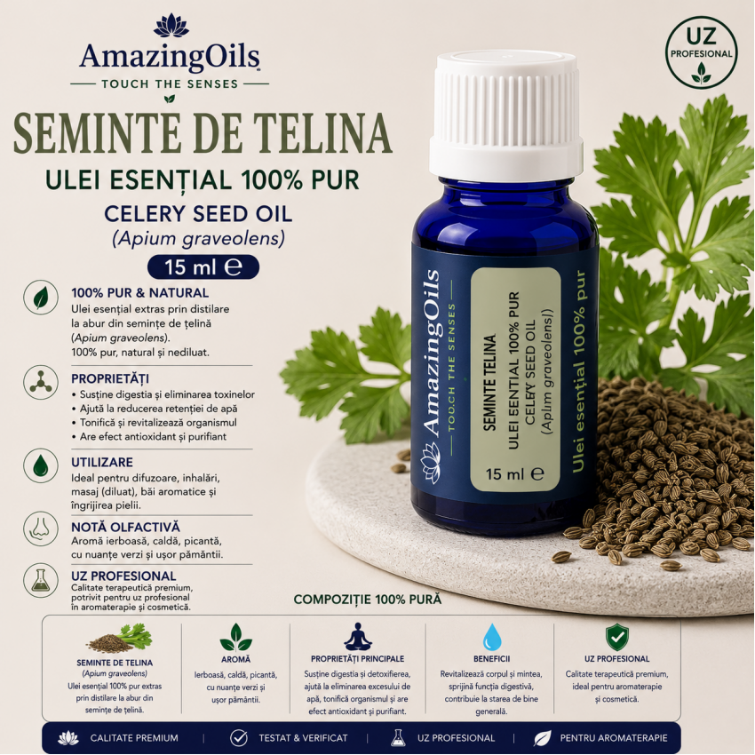 SEMINTE DE TELINA ulei esential 100% pur -Celery seed oil (Apium graveolens) -15 ml