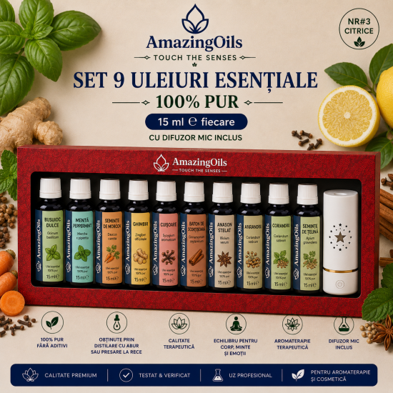 SET 9 uleiuri esentiale 100% PUR -15 ml fiecare cu difuzor mic NR#7 AROME