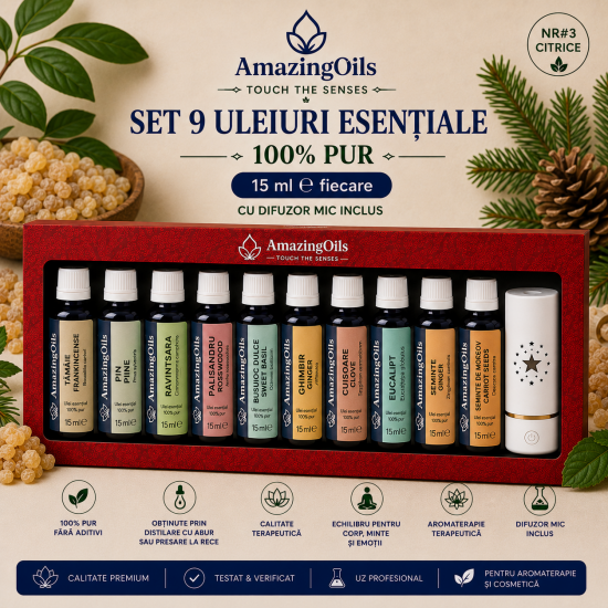 SET 9 uleiuri esentiale 100% PUR -15 ml fiecare cu difuzor mic>NR#1
