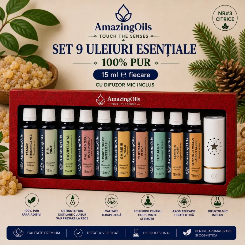 SET 9 uleiuri esentiale 100% PUR -15 ml fiecare cu difuzor mic>NR#1
