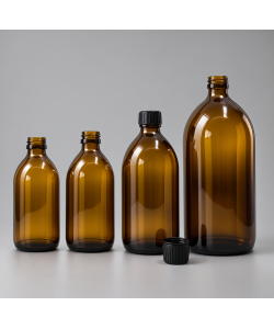 Sticlă brună ambra 300 ml cu capac negru 28/410