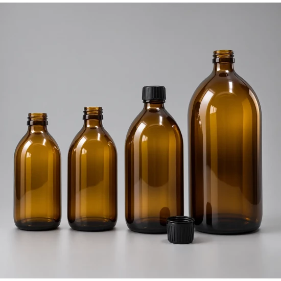 Recipient sticlă amber 1000 ml cu capac negru 28/410