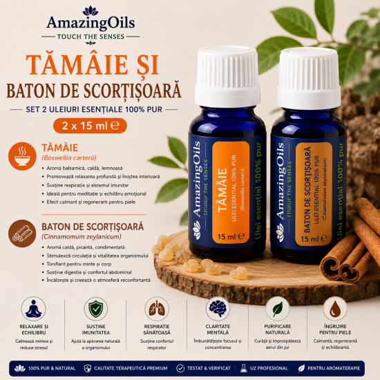 TAMAIE SI BATON DE SCORTISOARA-Set 2 uleiuri esentiale 100% pur-2x15 ml 