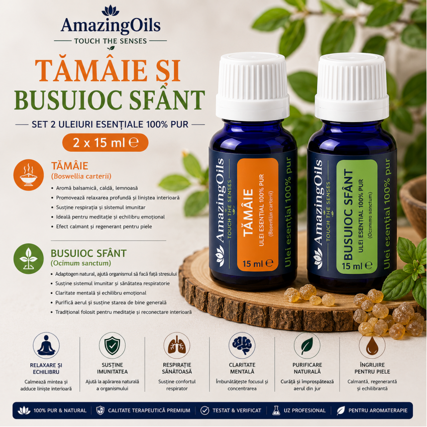 TAMAIE SI BUSUIOC  SFANT-Set 2 uleiuri esentiale 100% pur- 2x15 ml 