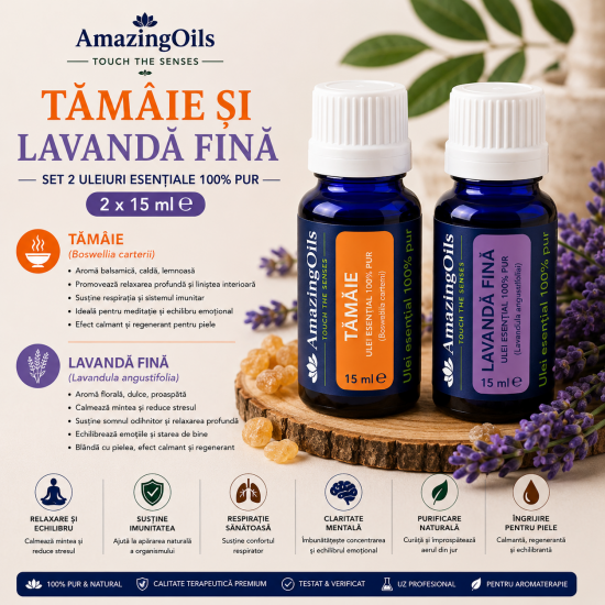 TAMAIE SI LAVANDA FINA-Set 2 uleiuri esentiale  100% pur-2x15 ml 
