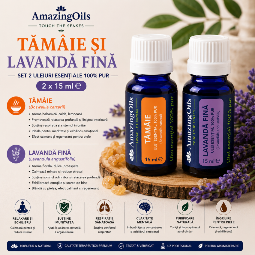 TAMAIE SI LAVANDA FINA-Set 2 uleiuri esentiale  100% pur-2x15 ml 