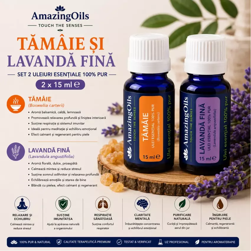 TAMAIE SI LAVANDA FINA-Set 2 uleiuri esentiale  100% pur-2x15 ml 