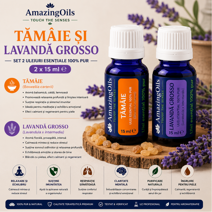 TAMAIE SI LAVANDA GROSSO-Set 2 uleiuri esentiale 100% pur-2x15 ml 