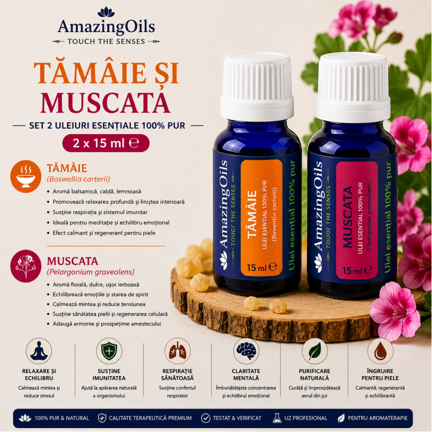 TAMAIE SI MUSCATA-Set 2 uleiuri esentiale  100% pur-2x15 ml 