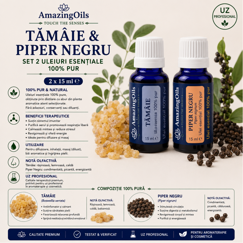  TAMAIE SI PIPER NEGRU-Set 2 uleiuri esentiale 100% pur-2x15 ml