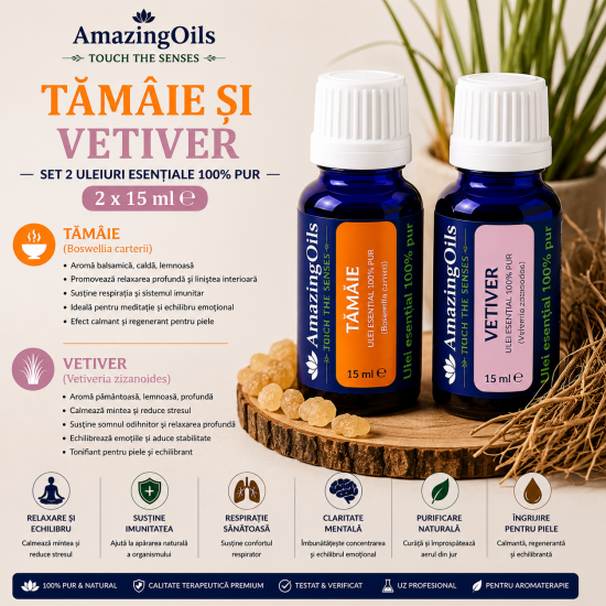 TAMAIE SI VETIVER-Set 2 uleiuri esentiale 100%pur-2x15 ml