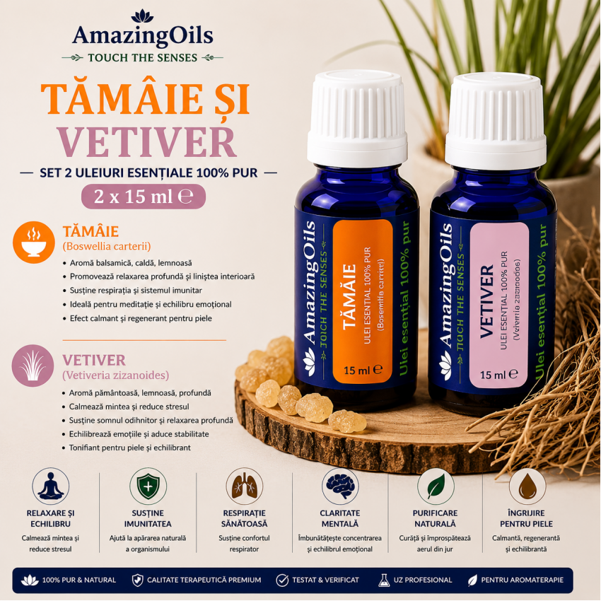TAMAIE SI VETIVER-Set 2 uleiuri esentiale 100%pur-2x15 ml