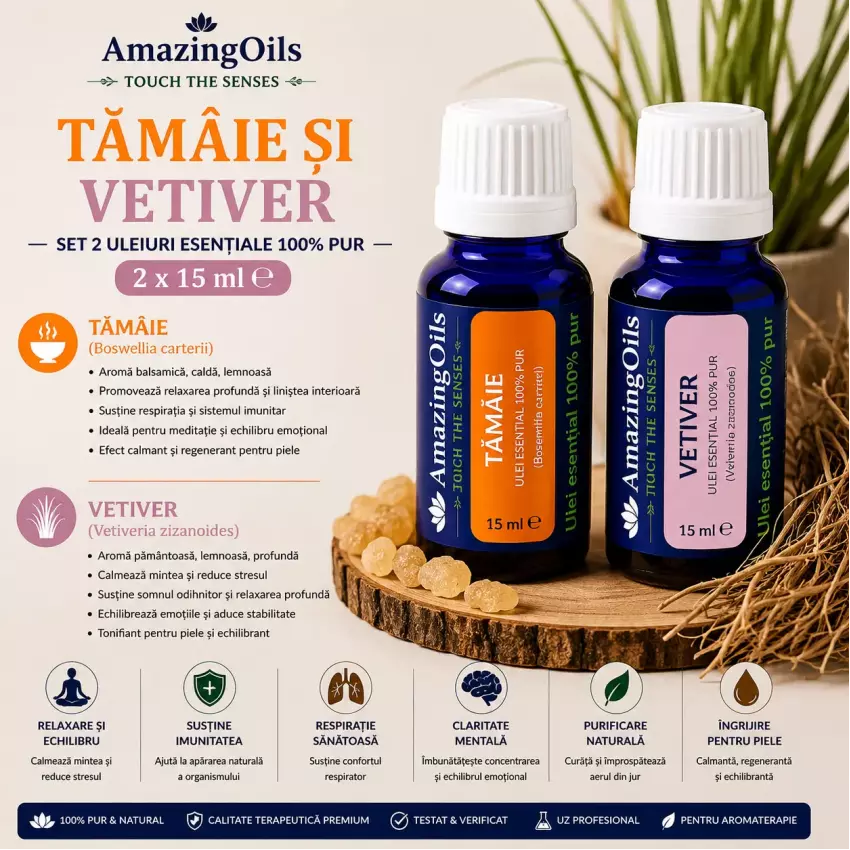 TAMAIE SI VETIVER-Set 2 uleiuri esentiale 100%pur-2x15 ml