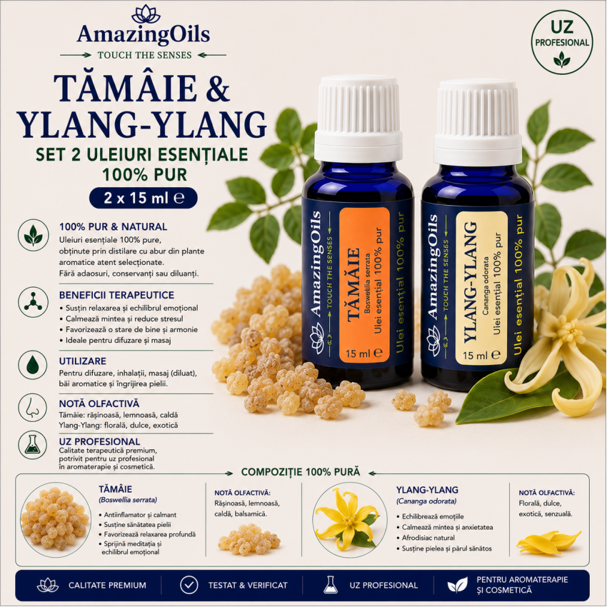  TAMAIE SI YLANG-YLANG-Set 2 uleiuri esentiale 100% pur-2x15 ml