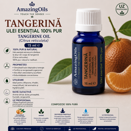 TANGERINĂ -ulei esential 100%pur-TANGERNE OIL(Citrus reticulata) 15ml