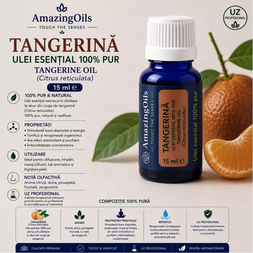 TANGERINĂ -ulei esential 100%pur-TANGERNE OIL(Citrus reticulata) 15ml