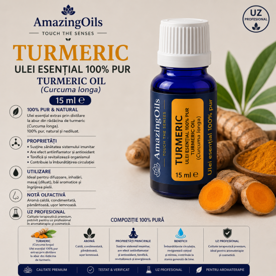 TURMERIC- Ulei esential 100% pur -TURMERIC OIL (Curcuma longa)-15ml