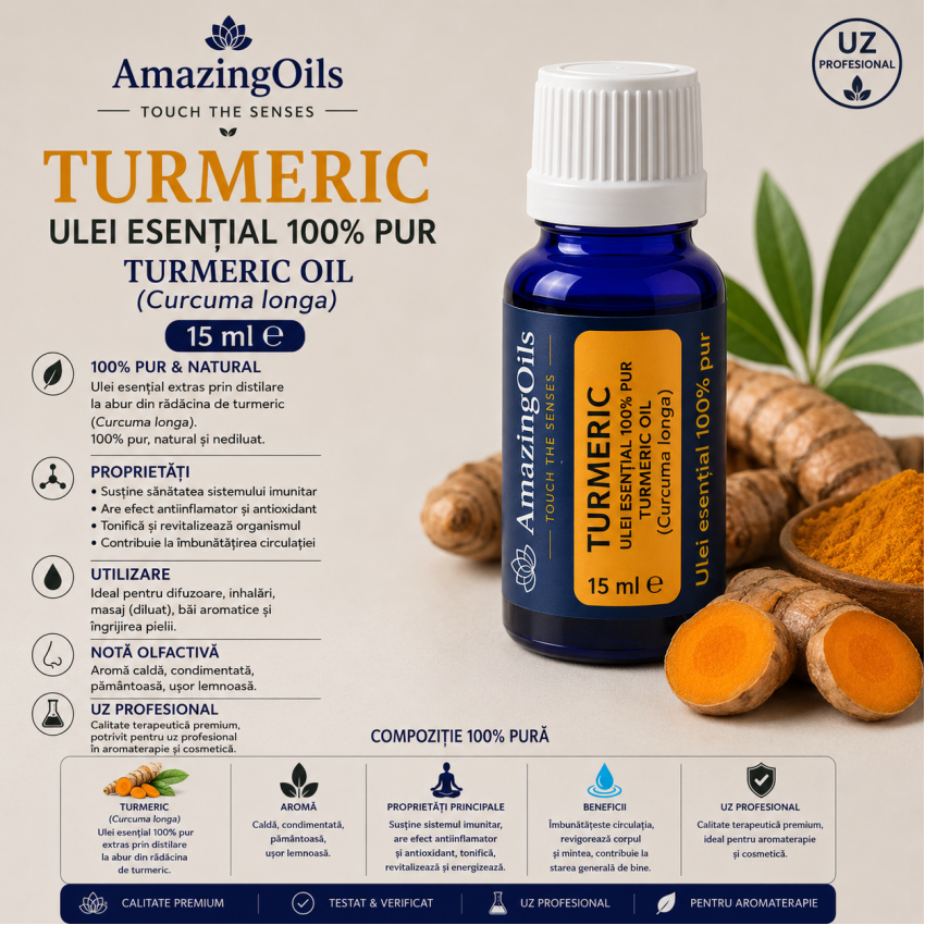 TURMERIC- Ulei esential 100% pur -TURMERIC OIL (Curcuma longa)-15ml