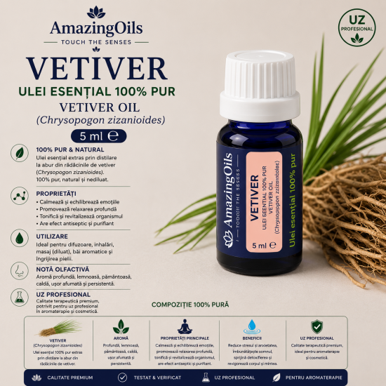 VETIVER - Ulei esential 100% pur - VETIVER OIL (Chrysopogon zizanioides) 5 ml 