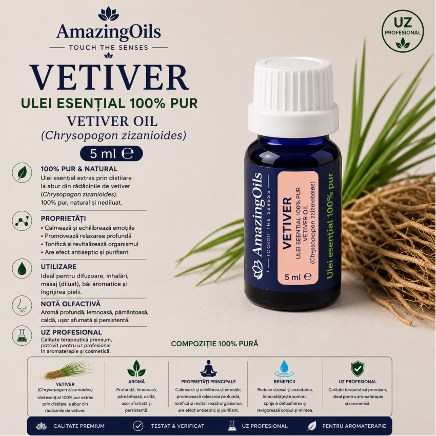 VETIVER - Ulei esential 100% pur - VETIVER OIL (Chrysopogon zizanioides) 5 ml 