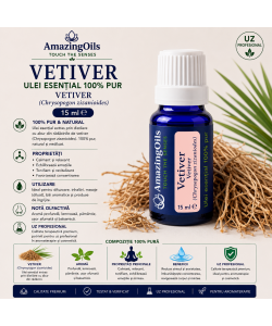  VETIVER -Ulei esential 100% pur -  VETIVER  (Chrysopogon zizanioides) 15 ml 