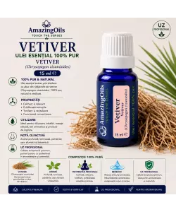  VETIVER -Ulei esential 100% pur -  VETIVER  (Chrysopogon zizanioides) 15 ml 