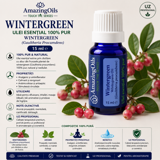  WINTERGREEN  -Ulei esential 100% pur - (Gaultheria Procumdens ) 15ml
