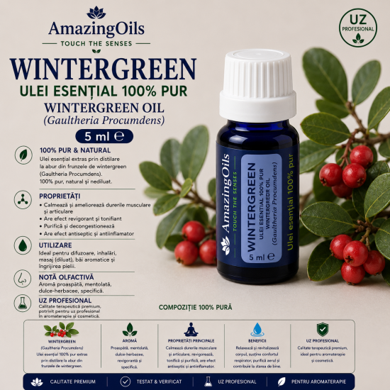 WINTERGREEN -Ulei esential 100% pur -  (Gaultheria Procumdens ) 5ml
