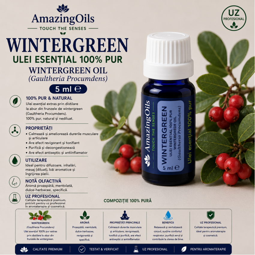 WINTERGREEN -Ulei esential 100% pur -  (Gaultheria Procumdens ) 5ml