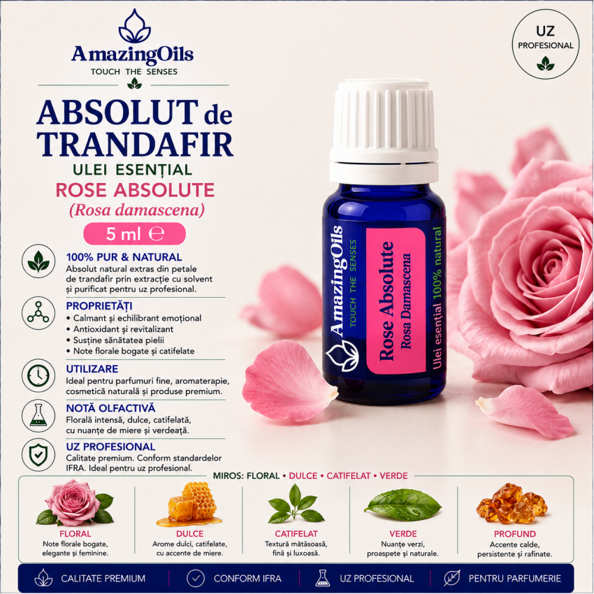  ABSOLUT de TRANDAFIR-Ulei  esential - ROSE ABSOLUTE ( Rosa damascena) 5ml