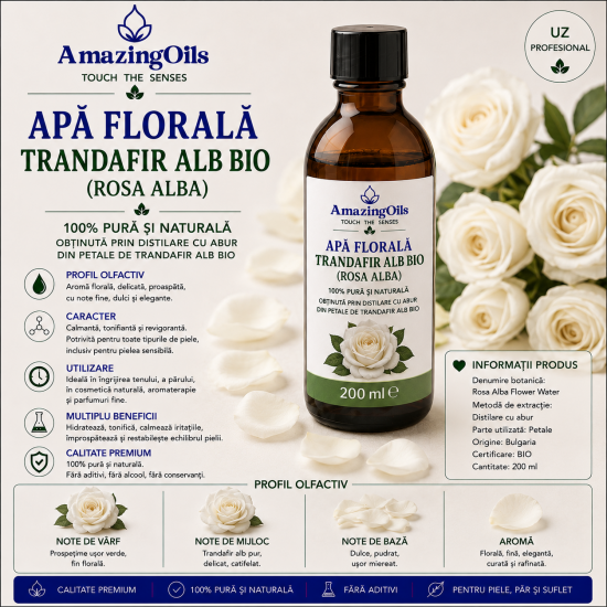 Apă Florală Trandafir Alb Bio (Rosa Alba) – 200ml