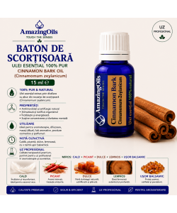   BATON DE SCORTISOARA -Ulei esential 100% pur - CINNAMON BARK OIL (Cinnamomum zeylanicum) 15 ml