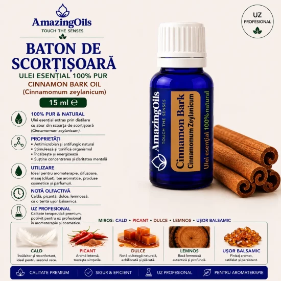   BATON DE SCORTISOARA -Ulei esential 100% pur - Cinnamomum zeylanicum 15 ml