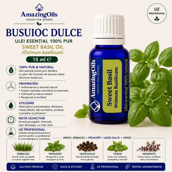  BUSUIOC DULCE -Ulei esential 100% pur -  SWEET BASIL (0scilium basilicum)-15 ml