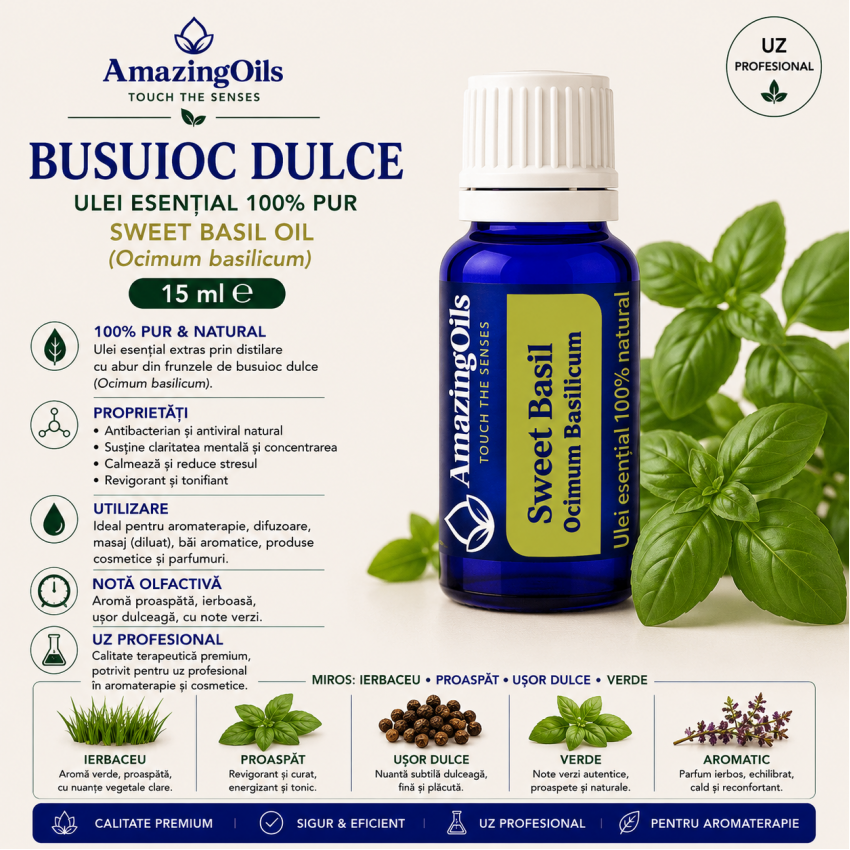  BUSUIOC DULCE -Ulei esential 100% pur -  SWEET BASIL (0scilium basilicum)-15 ml