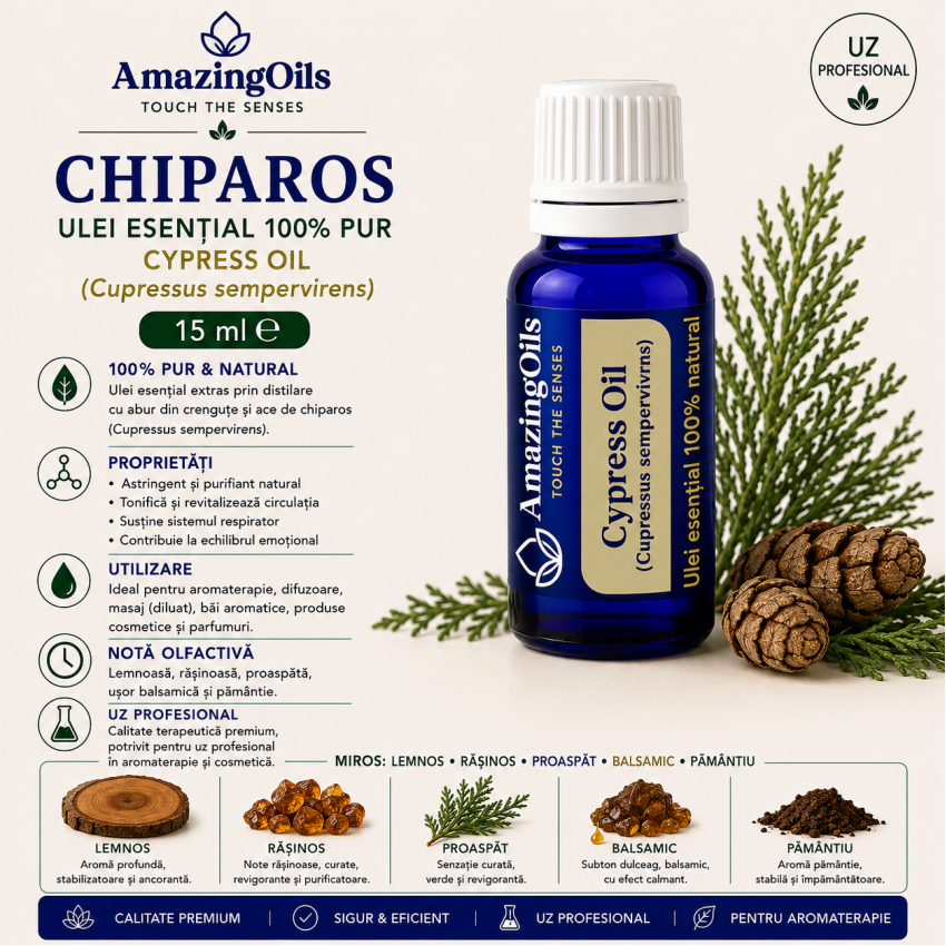  CHIPAROS - Ulei esential 100% pur - CYPRESS OIL (Cupressus sempervirens) -15ml