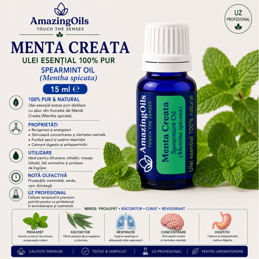  MENTA CREATA -Ulei esential 100% pur - SPEARMINT OIL (Mentha spicata) 15 ml