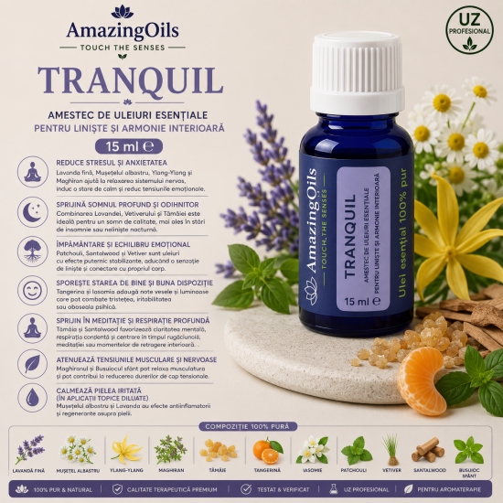 Tranquil – Amestec de uleiuri esențiale pentru liniște și armonie Interioară-15ml