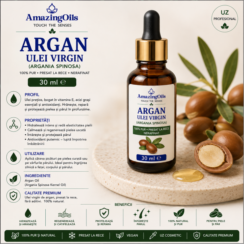 ARGAN-   Ulei  virgin- (argania spinosa ) sticla cu pipeta 30ml