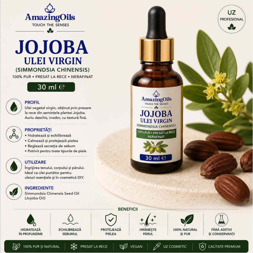  JOJOBA -   Ulei  virgin-(Simmondsia chinensis )  sticla cu  pipeta 30 ml