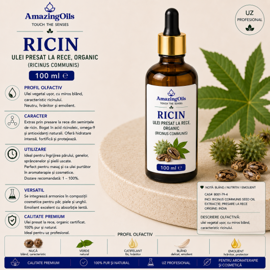 RICIN-Ulei presat la rece, organic (Ricinus communis)-sticla cu pipeta100ml