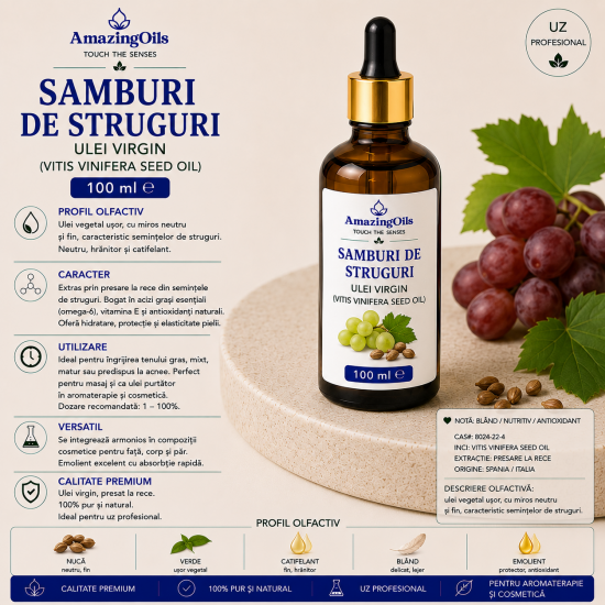 SAMBURI DE STRUGURI - Ulei  virgin- (vitis vinifera seed oil)sticla cu pipeta 100 ml