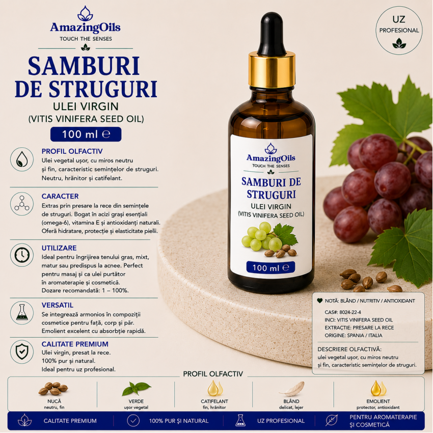 SAMBURI DE STRUGURI - Ulei  virgin- (vitis vinifera seed oil)sticla cu pipeta 100 ml