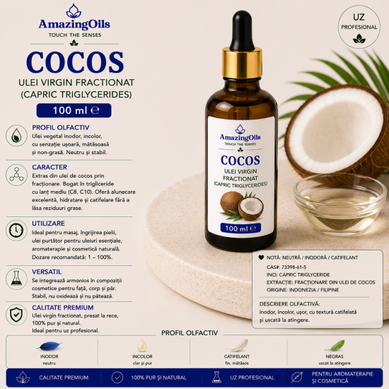 COCOS -  Ulei  virgin fractionat(capric triglycerides) sticla cu pipeta  100  ml