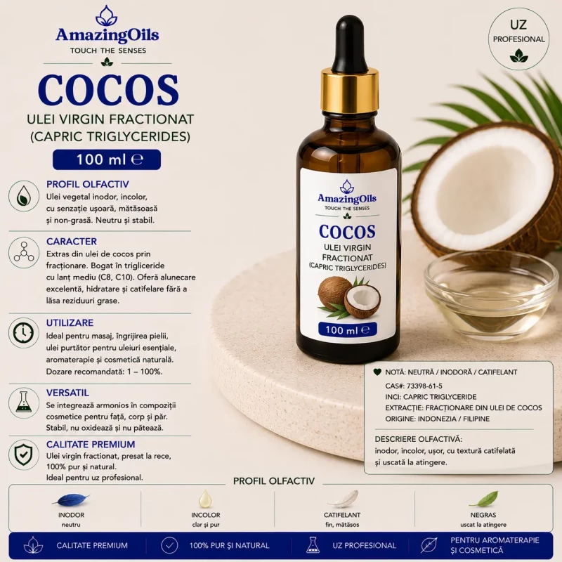 COCOS -  Ulei  virgin fractionat(capric triglycerides) sticla cu pipeta  100  ml